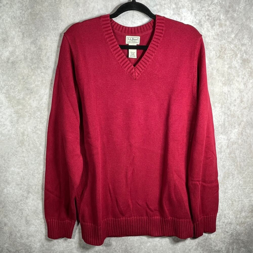 L.L. Bean Sweater Mens Size Medium Tall Cotton Knit V-Neck Casual Office Work